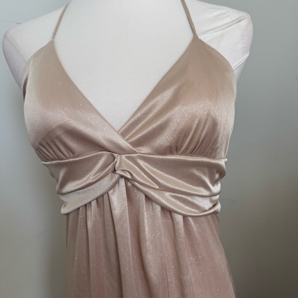 Vintage Y2K Gold Shimmer Halter Dress S - Picture 4 of 8